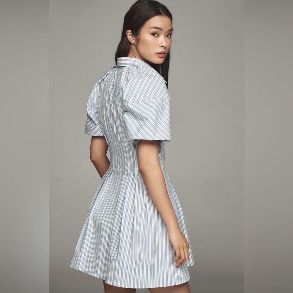 ✨ Anthropologie Puff-Sleeve Mini Shirt Dress Sz L - Picture 4 of 11